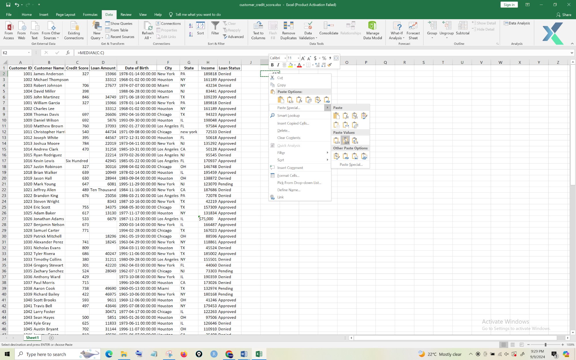 performing missing value imputation in excel