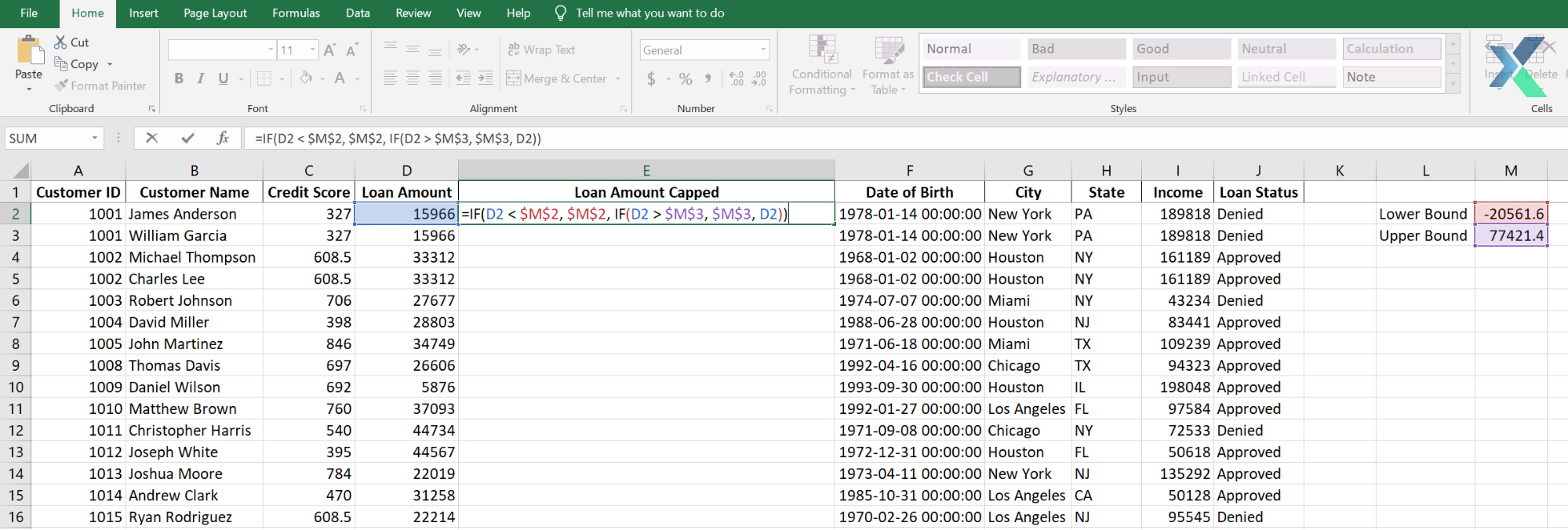 outlier capping in excel