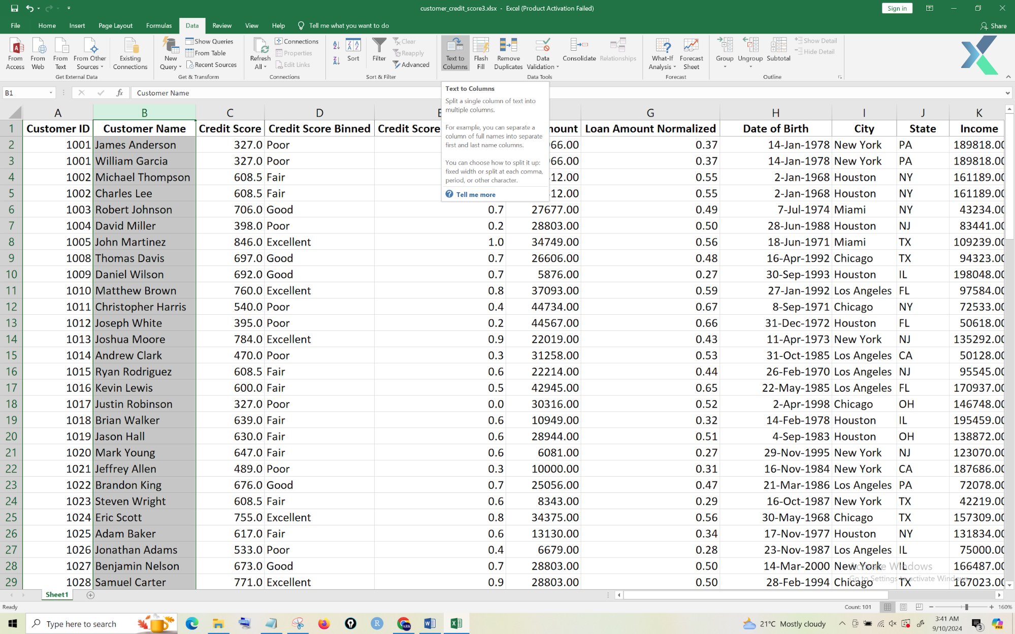 how to split columns in excel