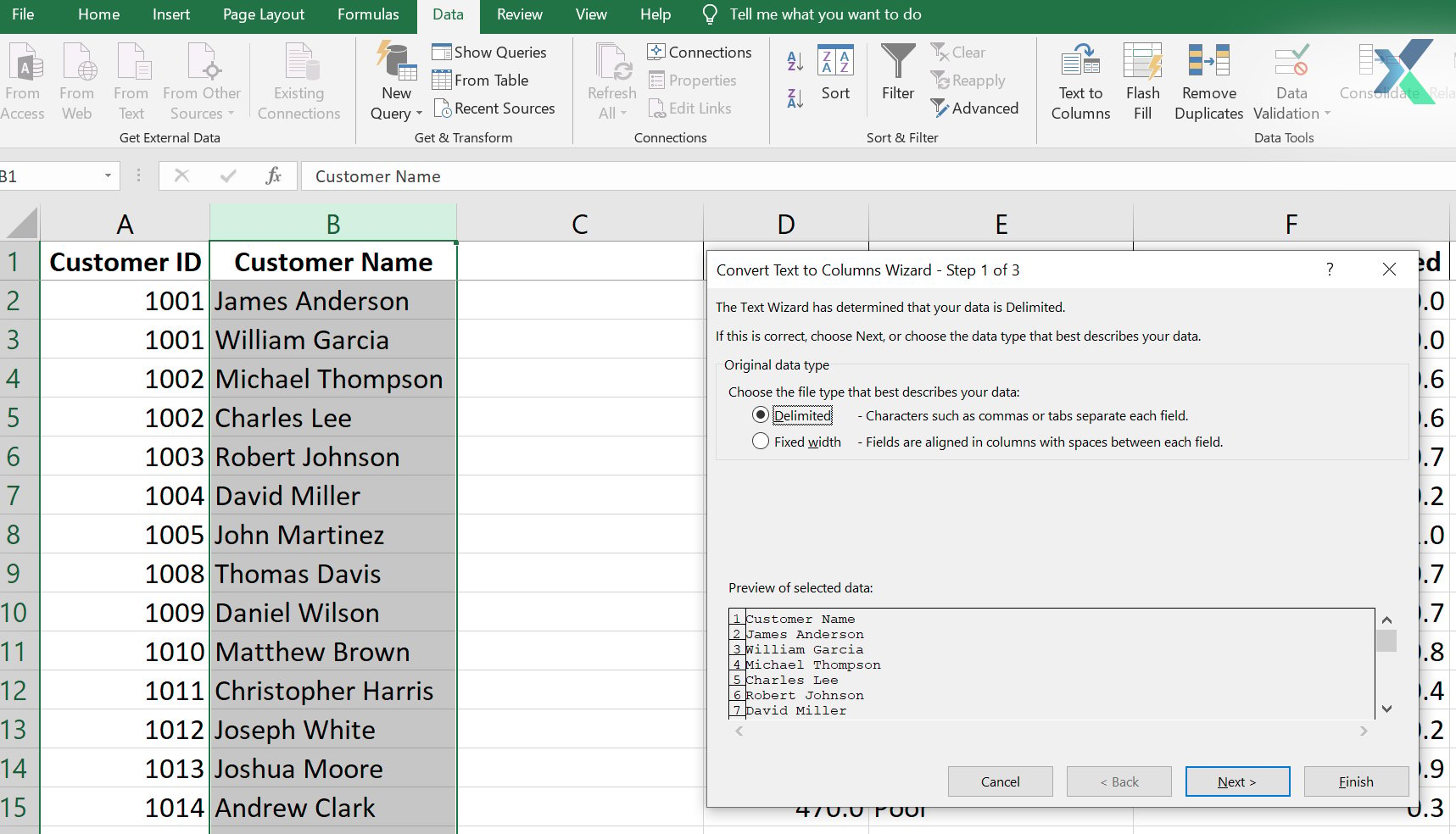 how to split columns in excel