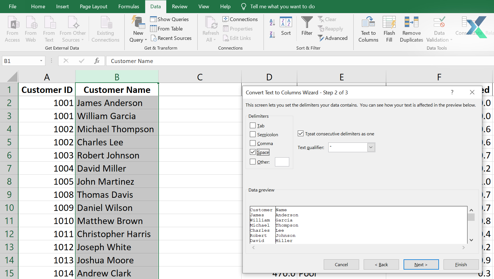 how to split columns in excel