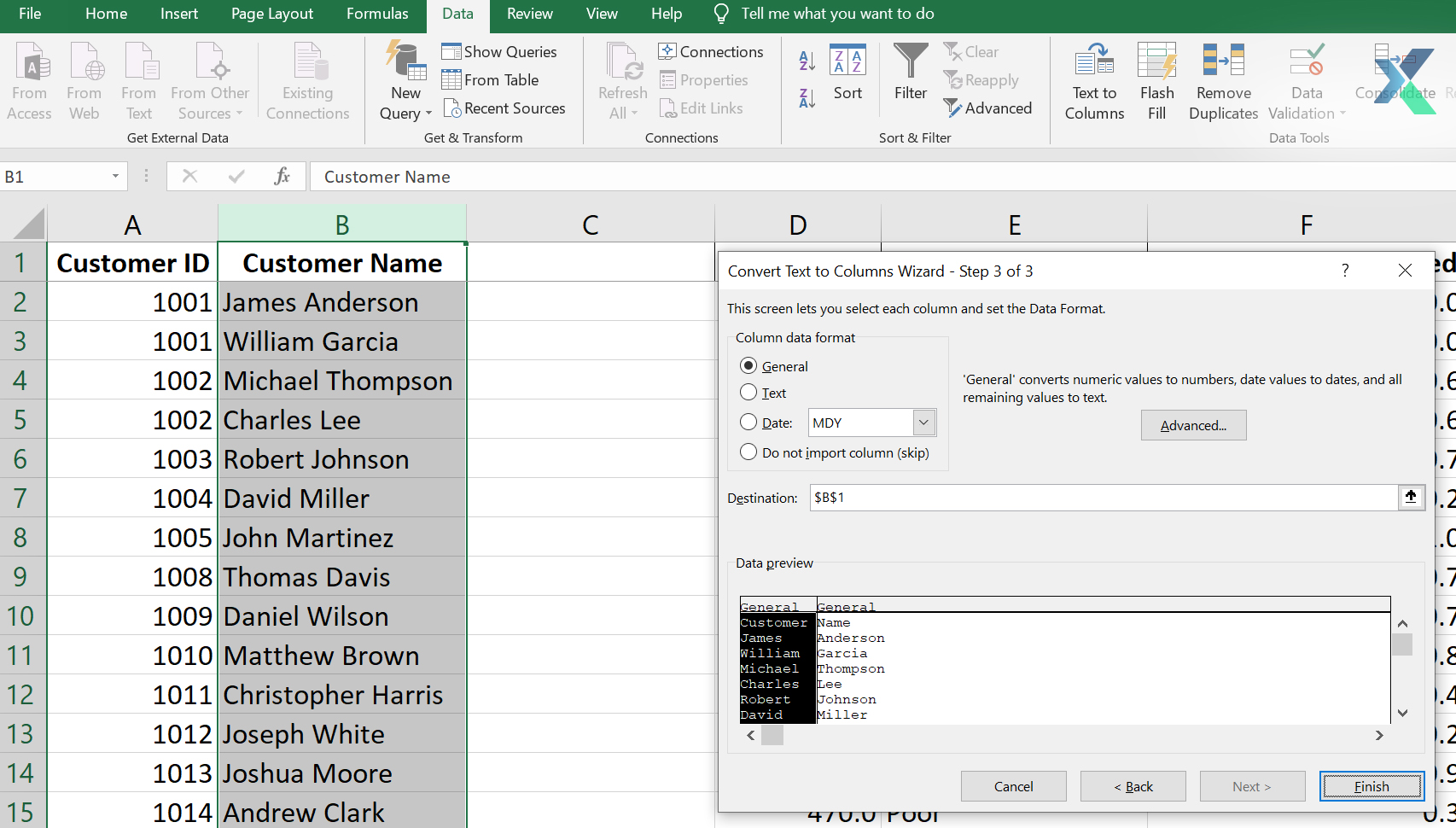 how to split columns in excel