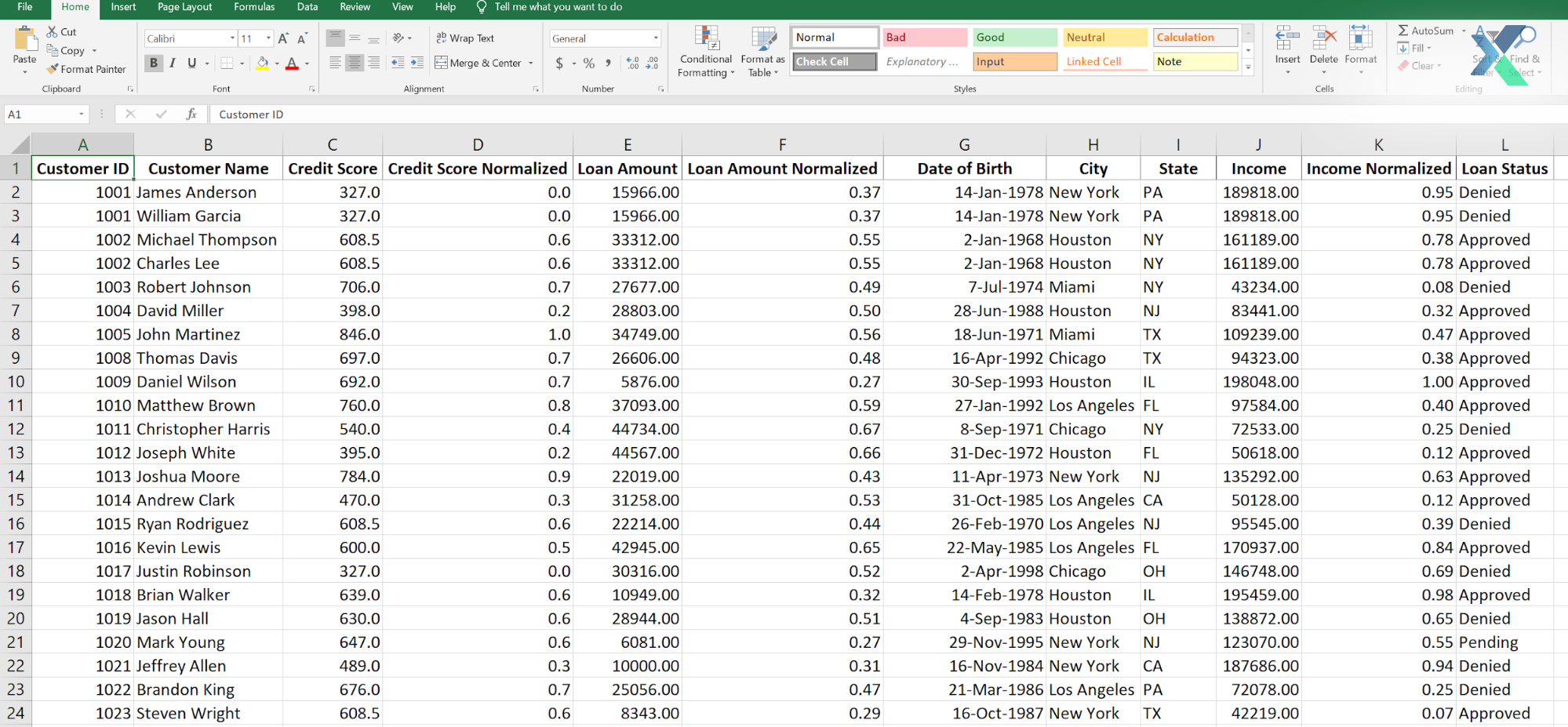 performing normalization in excel