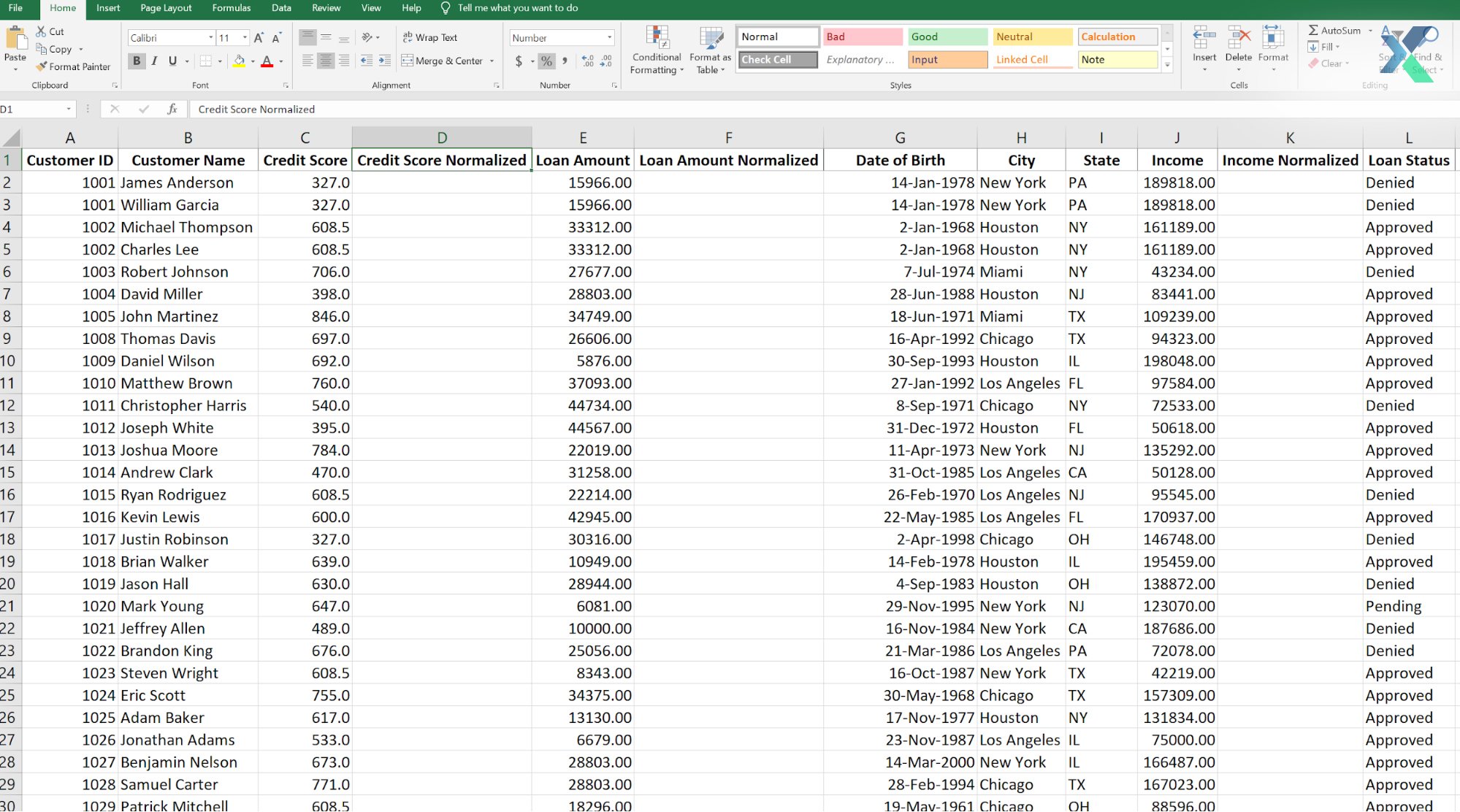 performing normalization in excel