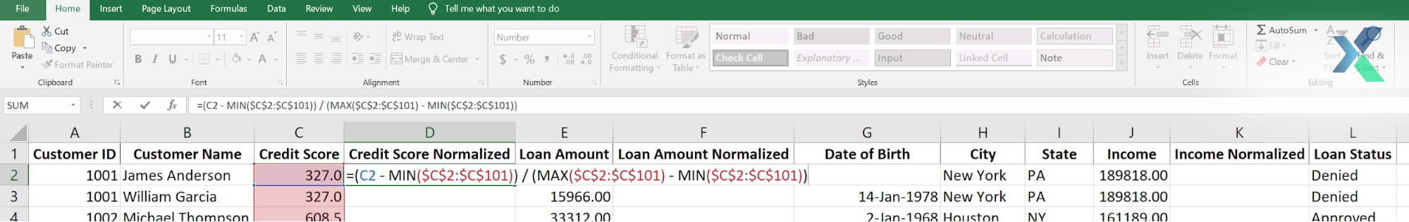 performing normalization in excel