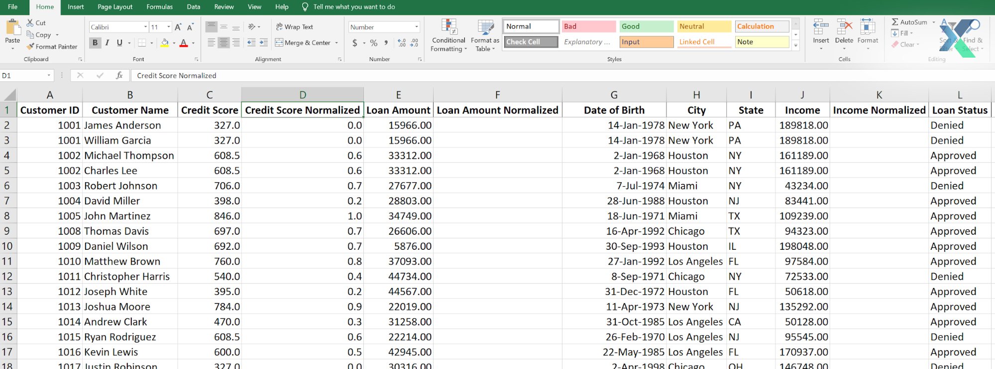 performing normalization in excel