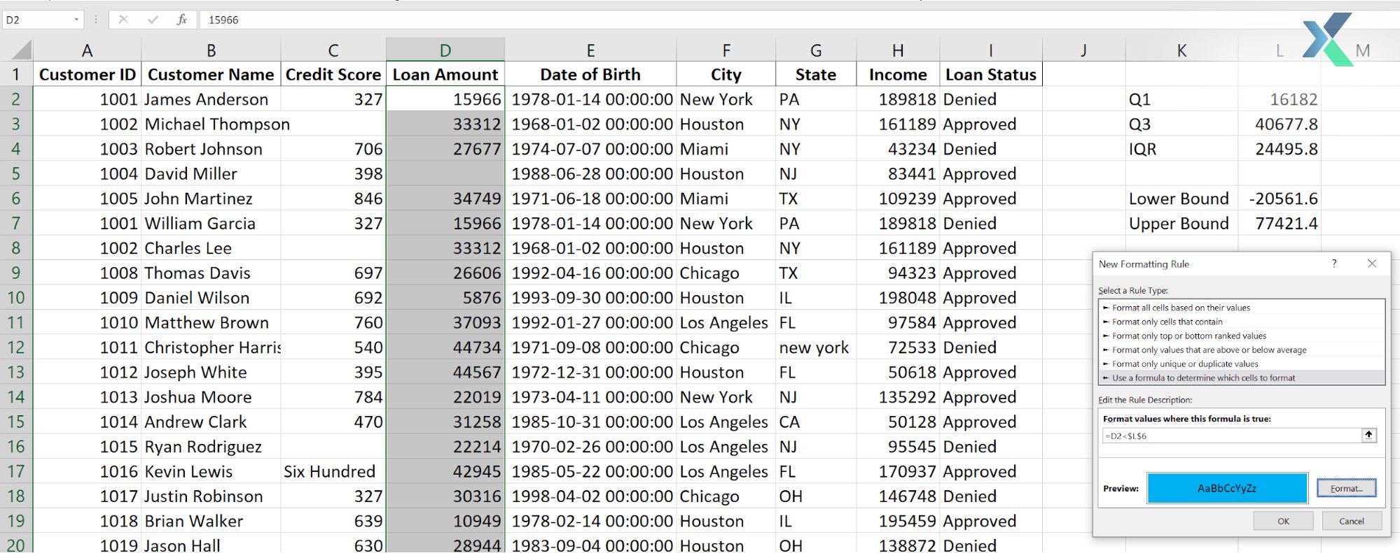 flagging outliers in excel