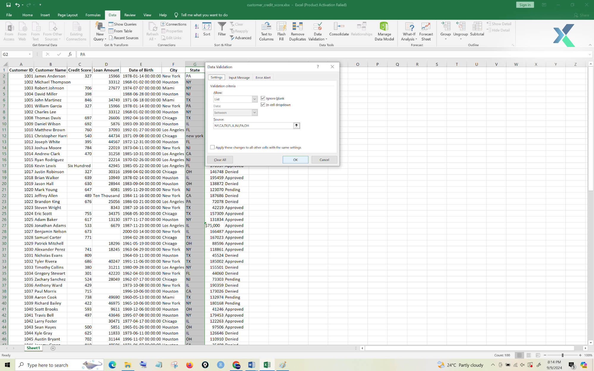 checking inconsistent checks in excel