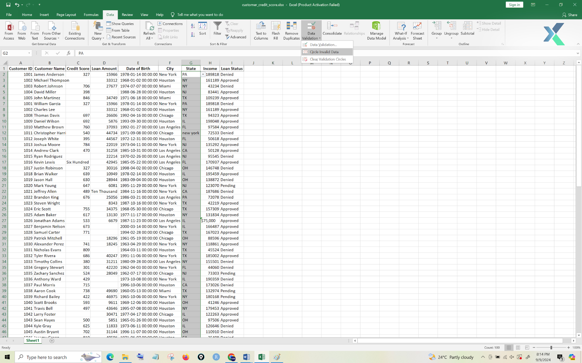 checking inconsistent checks in excel