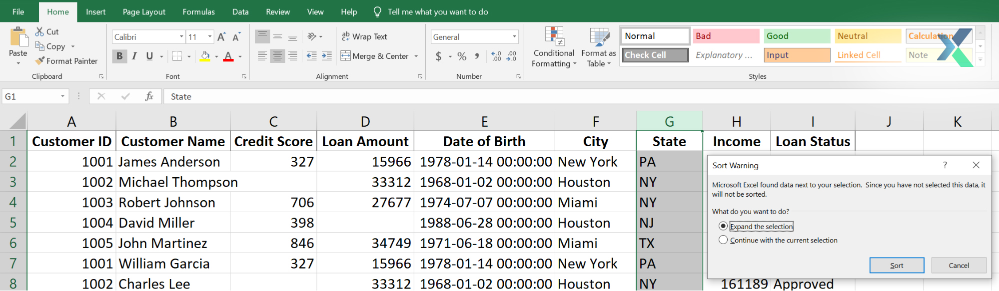 sorting dataset in excel