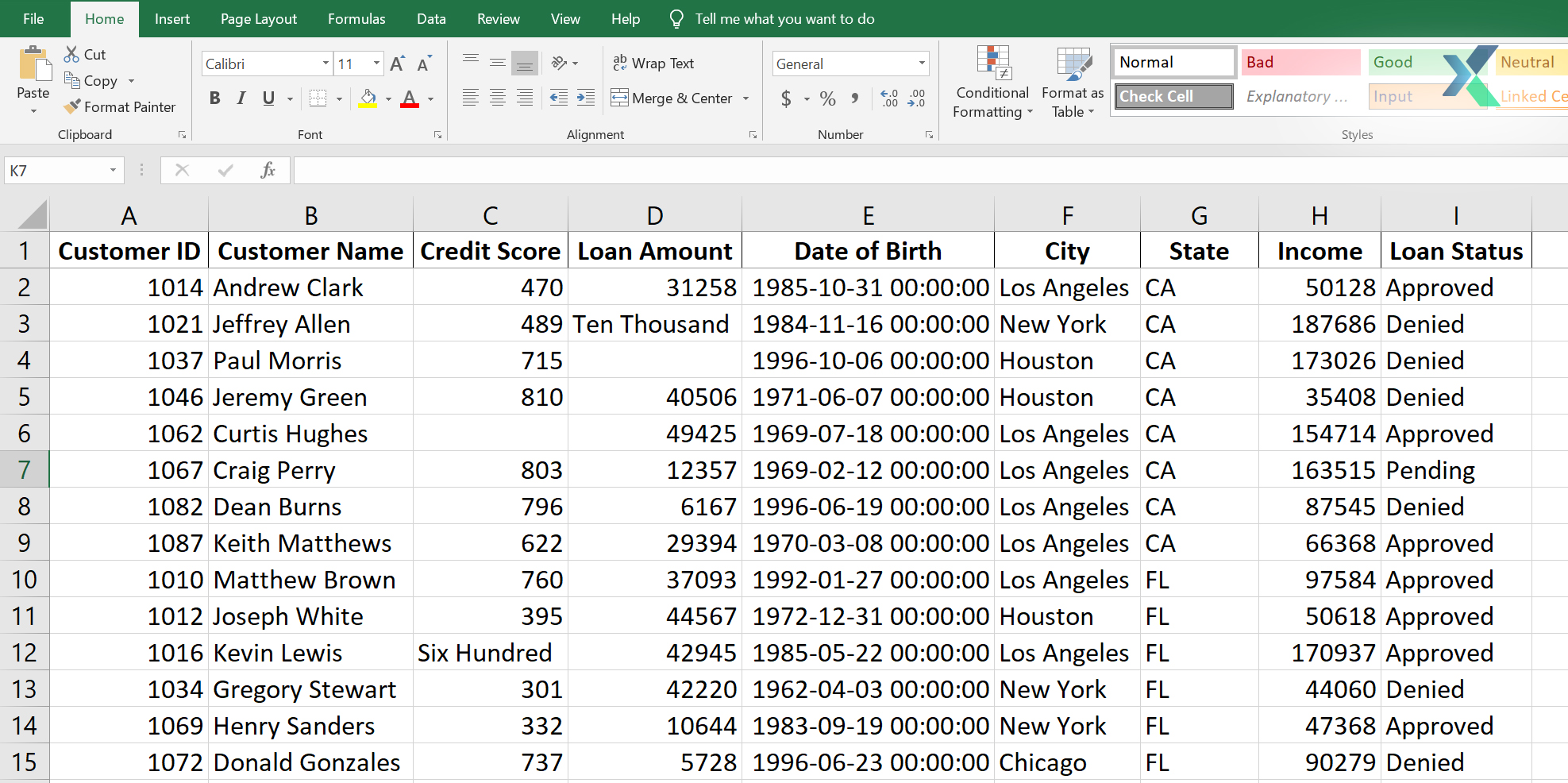 sorting dataset in excel