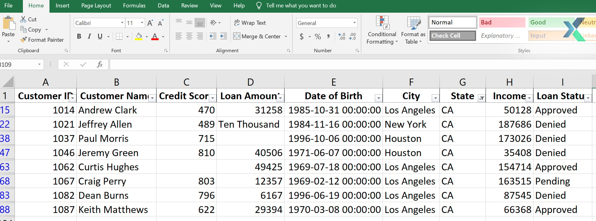 filtering data in excel