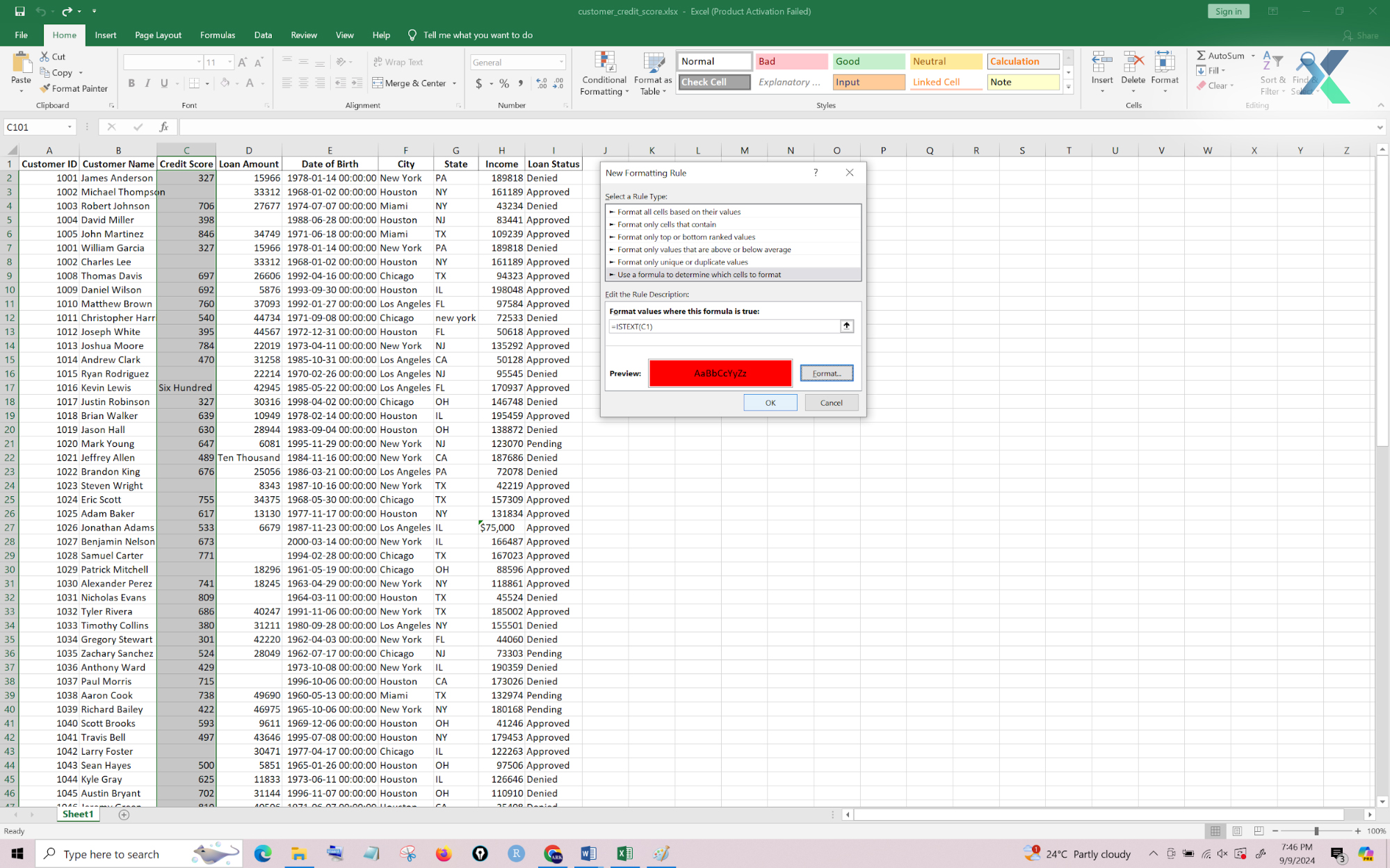 checking incorrect formatting or data types in excel