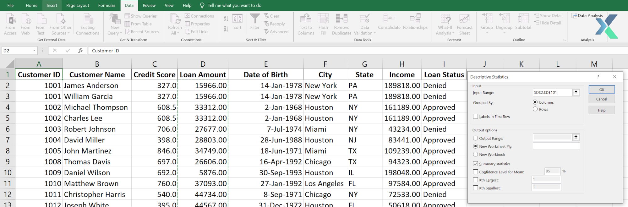 calculating summary statistics in excel