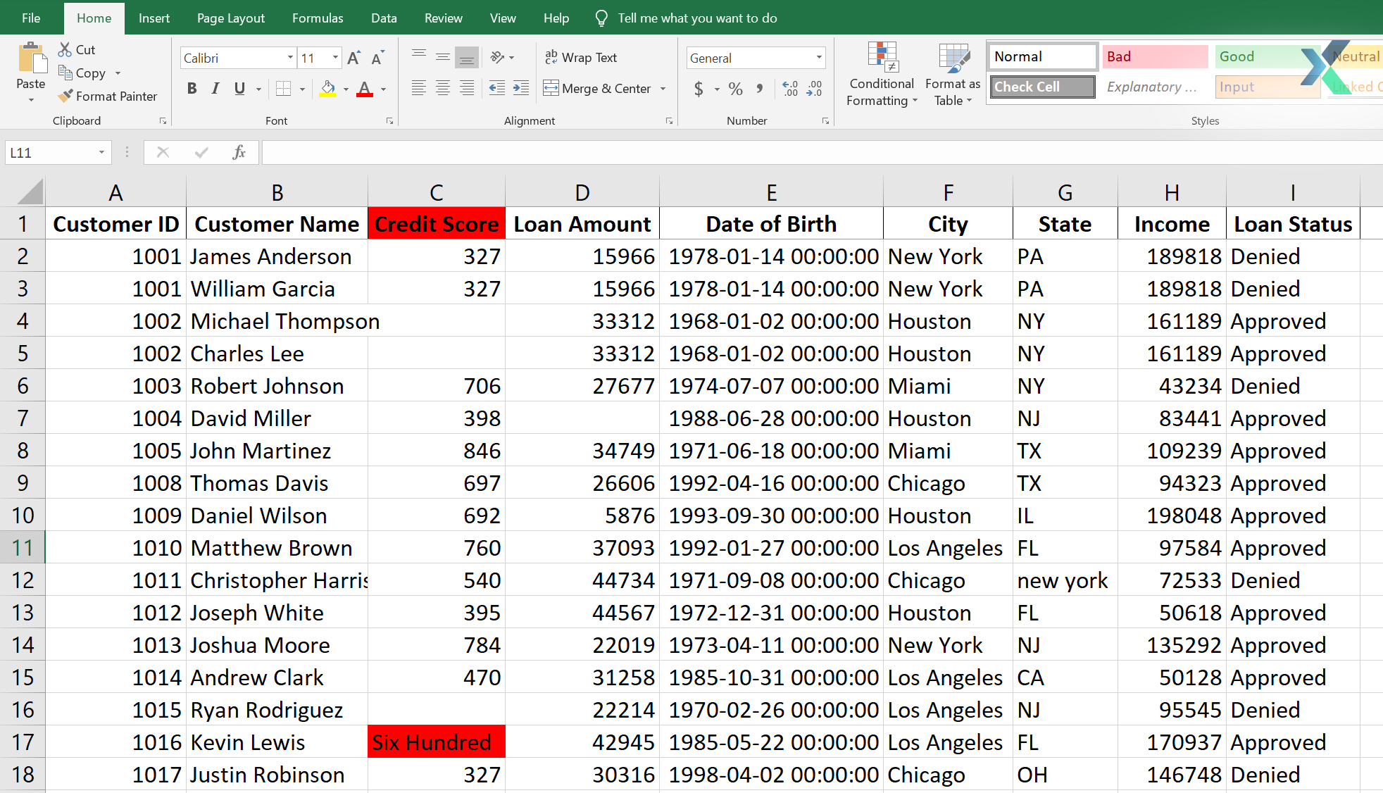 checking incorrect formatting or data types in excel