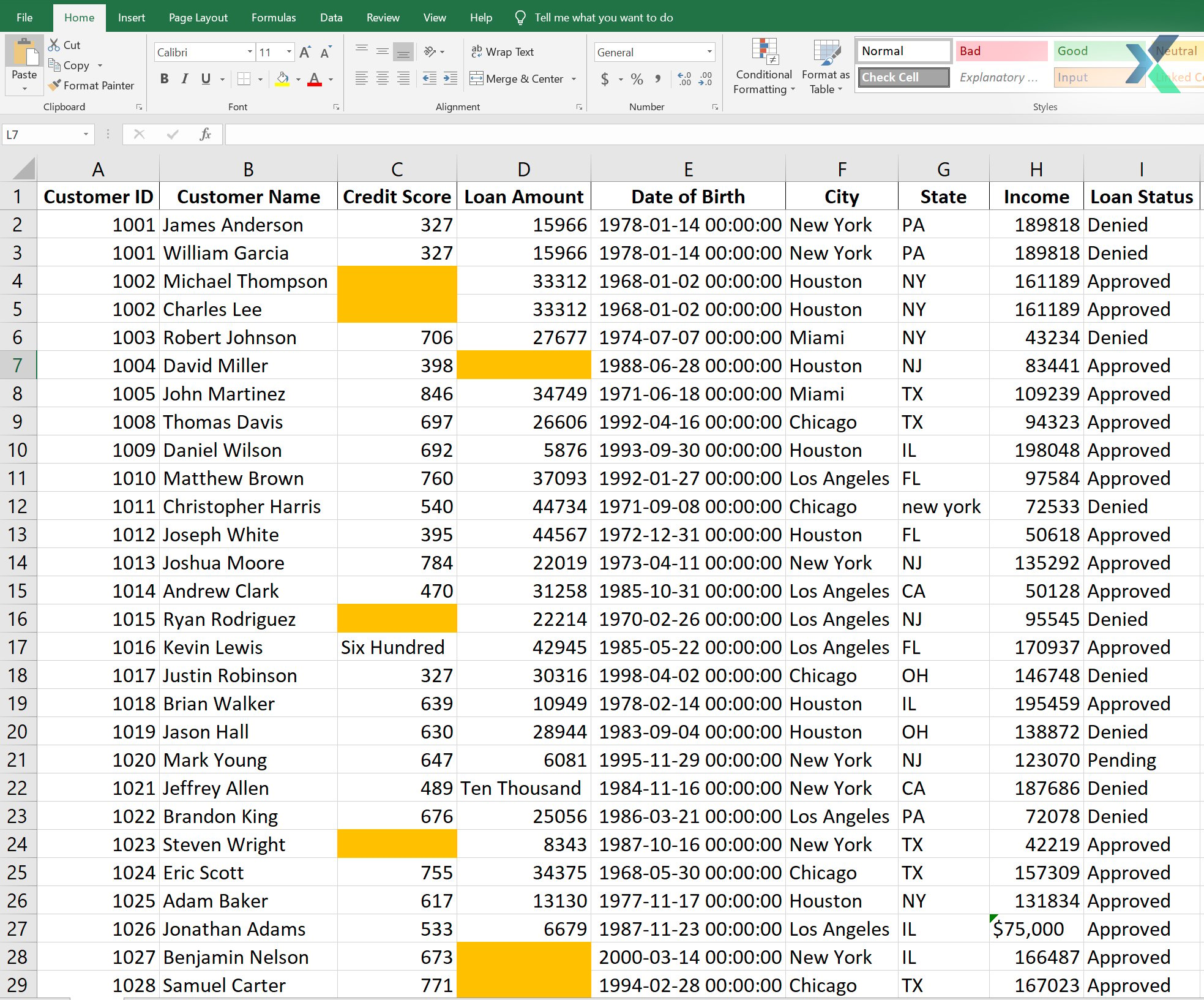 flagging blanks or null values in excel