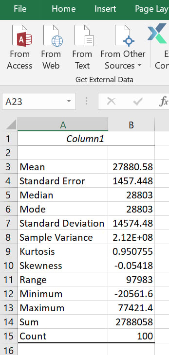 calculating summary statistics in excel